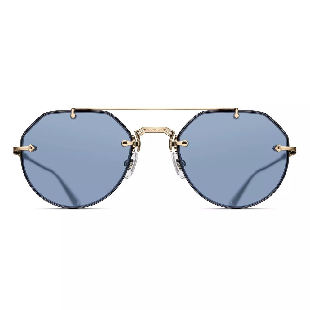 Matsuda M3121 Geometric Sunglasses Brushed Gold | Cobalt Blue Lenses
